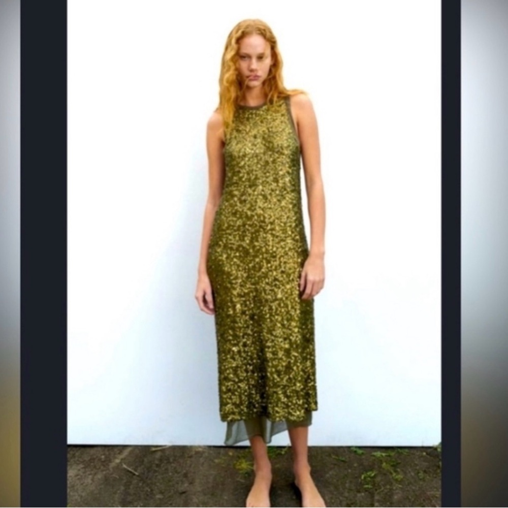 Zara Gold Sequin Maxi Dress